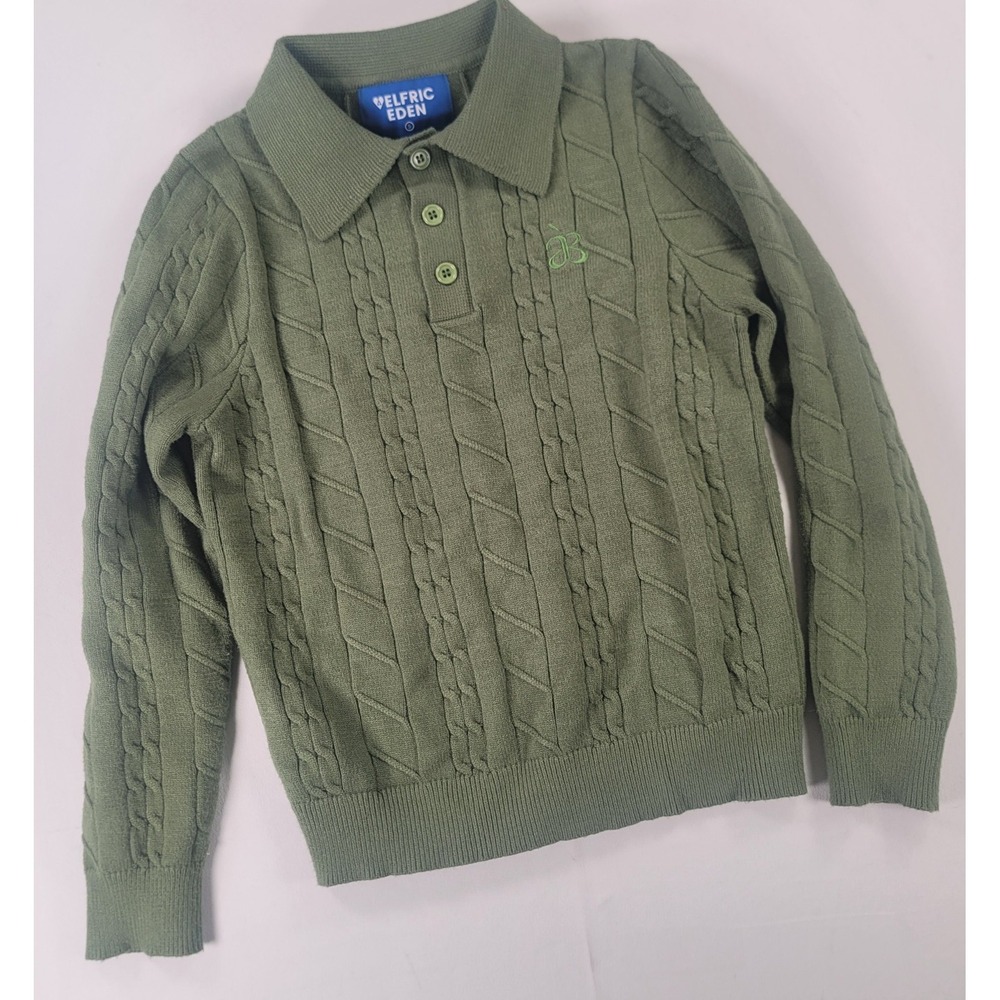 Aelfric Eden Cable Knit Polo Sweater Olive Green Collared Pullover Women's S NEW